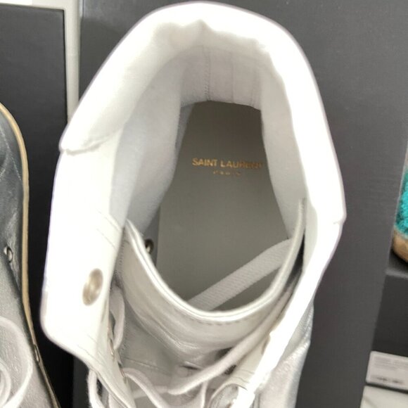 YSL Saint Laurent 711267 Metallic Silver Mens Malibu Mid-Top Sneaker Shoe, 41/45 - Picture 12 of 16
